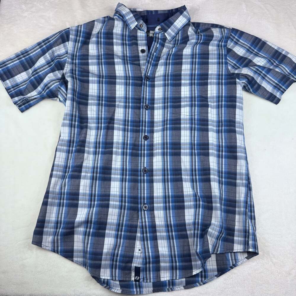 Vintage Anchor Blue Plaid Short Sleeve Button Down Shirt, Men's Size M